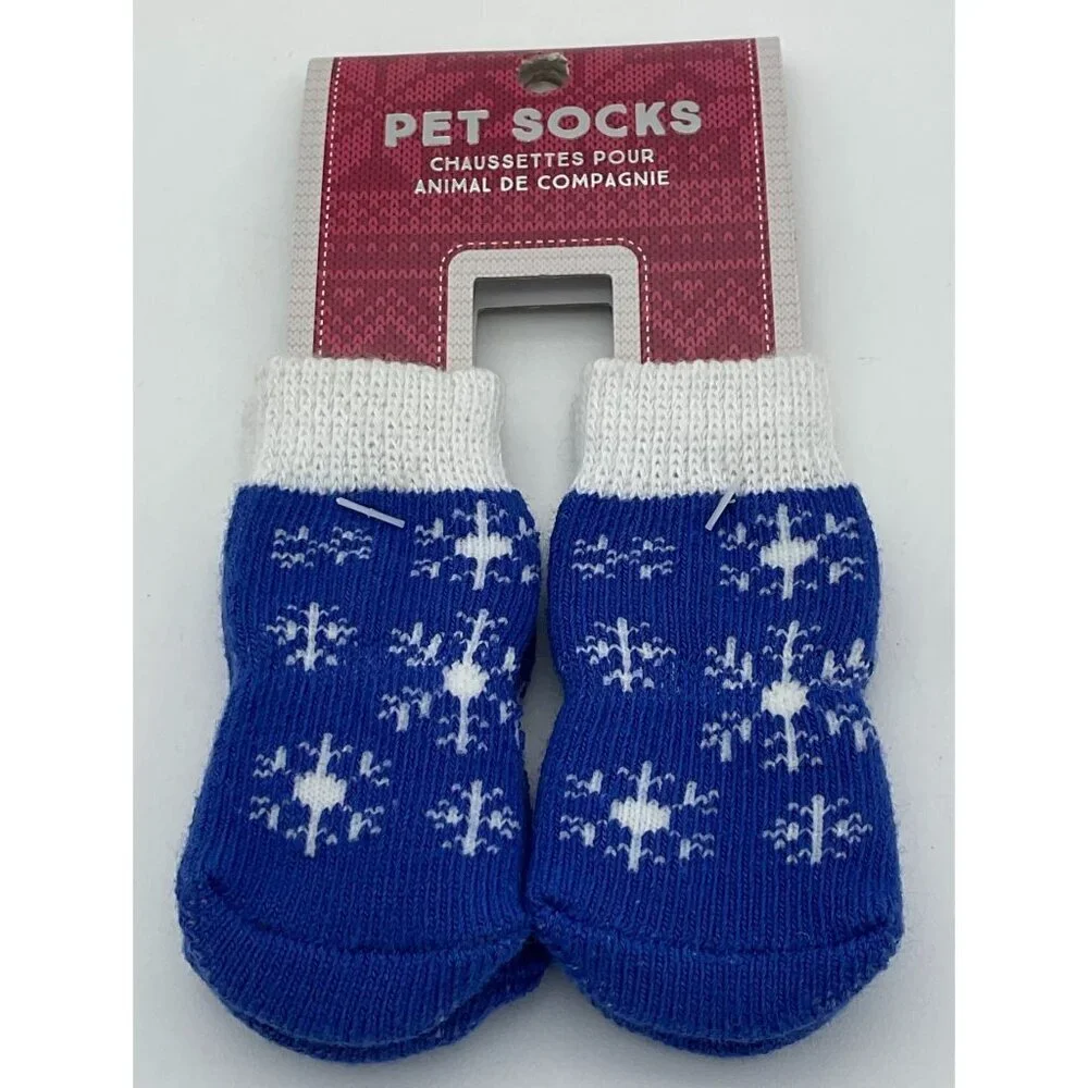 Pet Socks For Dogs With Snowflake Pattern & Anti-Slip Grip Paw Print Size S/P
